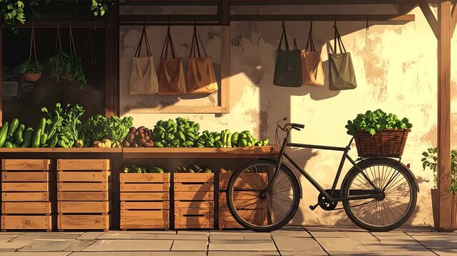 Local vegetable stand in warm sunlight.