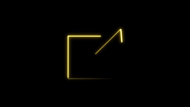 Arrow emerging from a square box serves as a functional UI element to denote opening a new window or visiting a third party site in a vibrant yellow neon aesthetic for modern digital platforms.