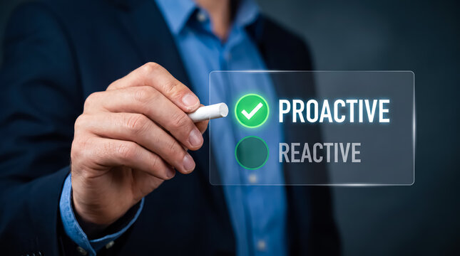 Businessman choosing a proactive approach over a reactive one concept of business strategy, management, and decision making