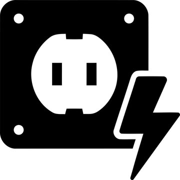 Black electrical power outlet icon with lightning bolt isolated on transparent background