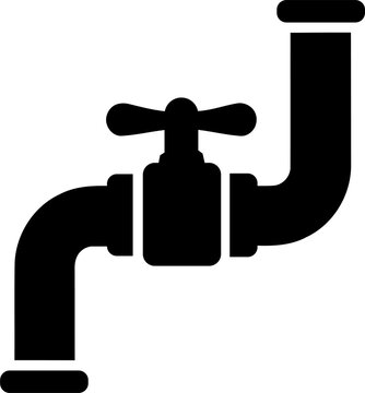 Black pipe icon with a water valve handle isolated on transparent background