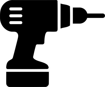 Black power drill icon for construction and home repair isolated on transparent background