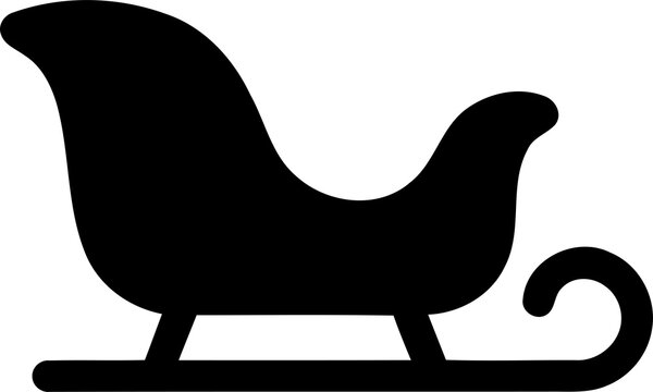 Black silhouette icon of a christmas santa sleigh isolated on transparent background