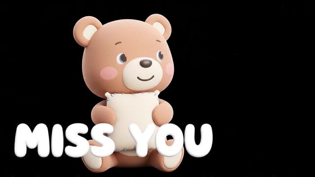 Cartoon bear hugging cushion with miss you text