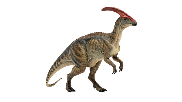 Parasaurolophus dinosaur prehistorian creature standing with realistic details on skin isolated on transparent background
