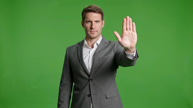 Man making stop gesture in business suit