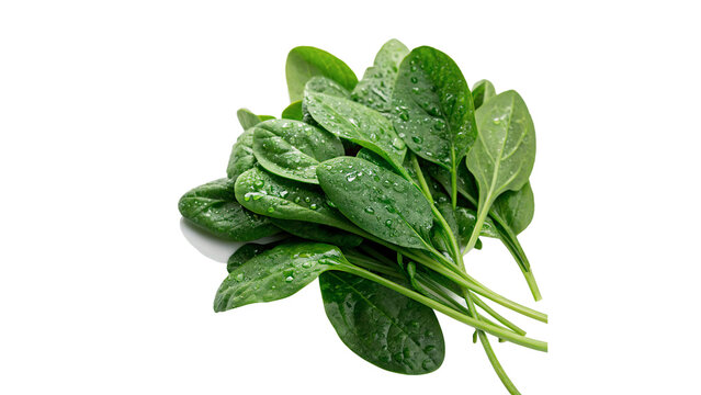 Bunch of fresh green spinach leaves full of healthy vitamins and iron isolated on transparent background