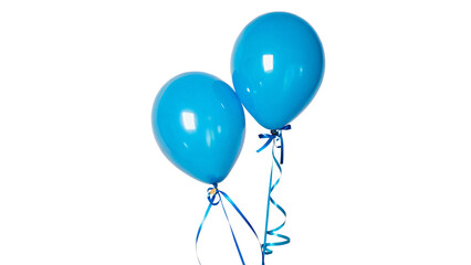 Two blue balloons floating with curly blue ribbons for birthday party decoration isolated on transparent background © Hanna