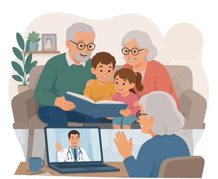 Vsai grandparents reading to children during telemedicine consultation