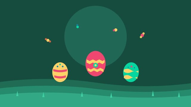 Animated Easter Eggs Floating Scene in Teal Night.