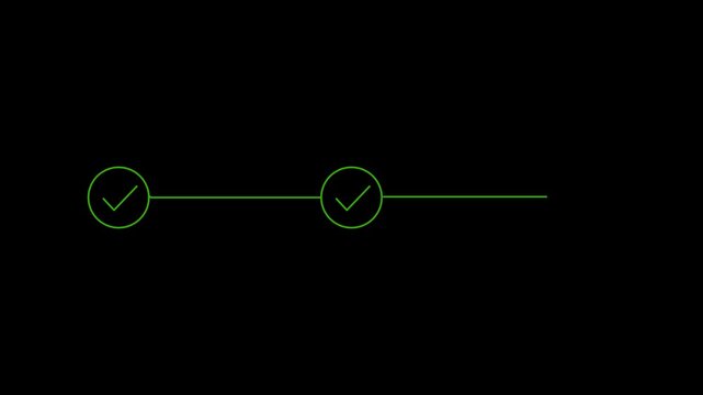 Neon 3 Step Business Process Infographic with Check Mark Icons Animation on Black Background