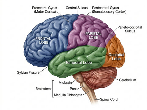 Human Brain Anatomy Lobe Diagram - Frontal, Parietal, Temporal, Occipital