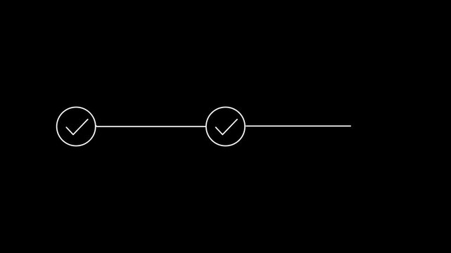 3 step infographic process with check mark. infographic step by step process sign animation on black background, step process success with check marks Business Steps