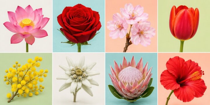 National Flowers Including Lotus, Rose, Tulip, and Protea