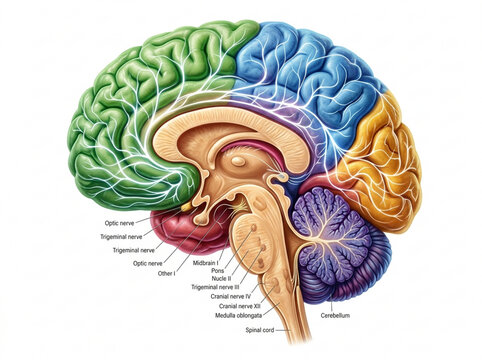 Detailed Anatomy Brain Section - Medical Science Illustration