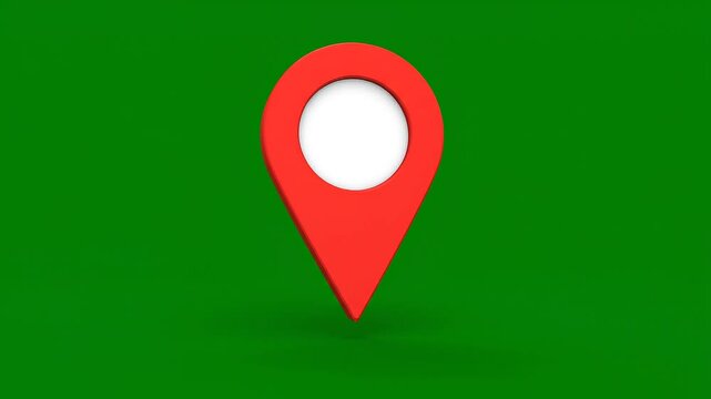 Red map pin descending onto a green background
