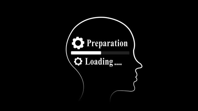Glowing neon Human Head Profile With preparation loading in Mind. Business creativity and Innovation concept. Abstract visual representing creative thinking, strategic strategy, and future vision.