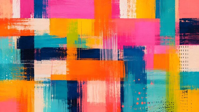 Abstract colorful oil painting with vibrant brush strokes and geometric color blocks
