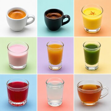 Traditional Small Drinks Including Espresso, Rose Milk, and Black Tea