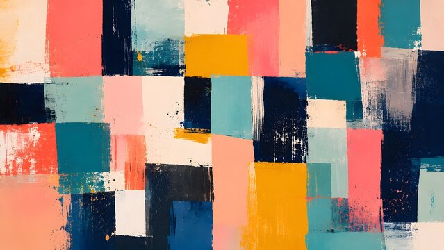 Abstract geometric painting with vibrant color blocks and textured brushstrokes