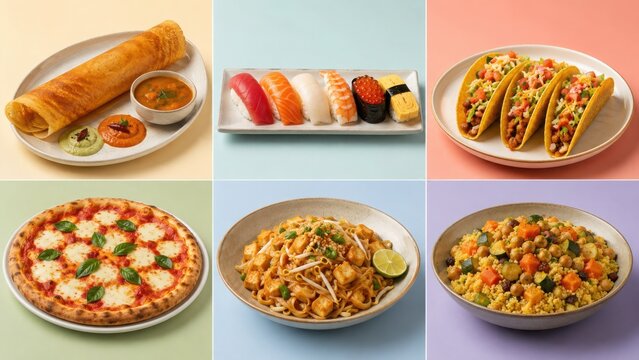 Traditional Dishes from India, Japan, Mexico, Italy, Thailand and Morocco