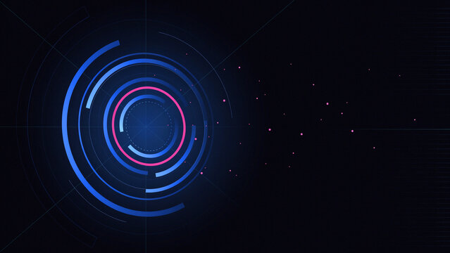 Futuristic digital circular technology interface with glowing neon rings technology circular interface futuristic abstract connection innovation hologram information communication particle