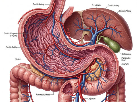 Human Digestive System: Stomach, Liver, Gallbladder, Duodenum, Jejunum