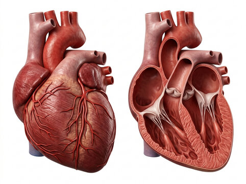 Human Heart Anatomy - External View and Cross-Sectional Diagram
