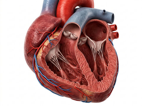 Anatomical cross-section of a human heart showing chambers and valves