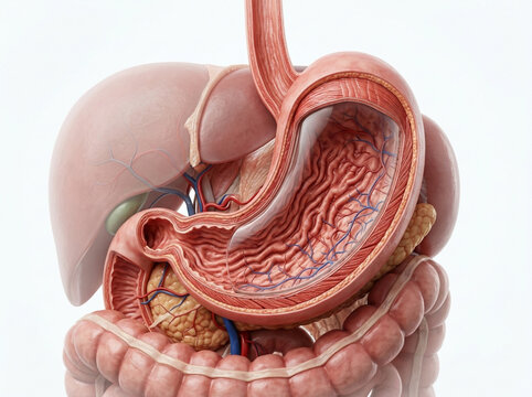 Anatomical Illustration of Human Stomach and Surrounding Organs