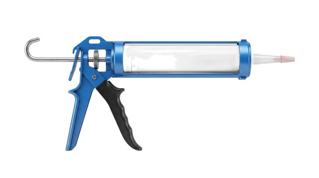 Blue caulking gun tool for sealant application with caulking silicone adhesive