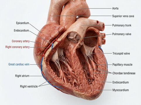 Anatomical Model of Human Heart with Labeled Sections