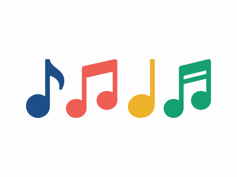 Colorful musical notes on a white background representing music, melody, and sound in a vibrant and playful design