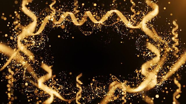 Gold particles rising in space forming sparkling frame