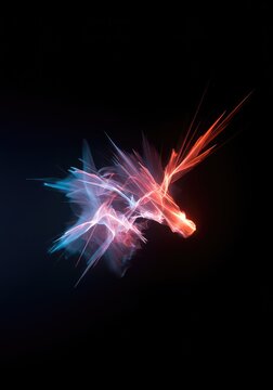 Spectral energy flows in deep void. Abstract interpretation of immaterial presence and ephemeral light dynamics in darkness, haunting, illusion, phantom