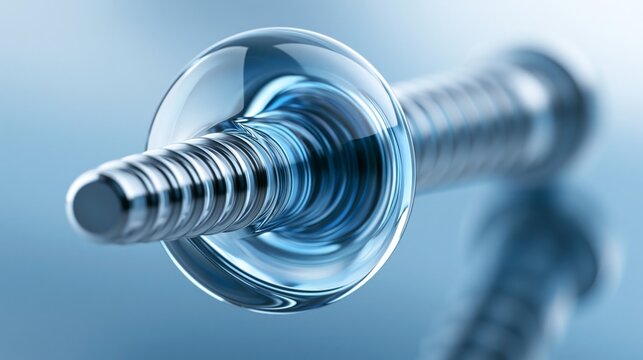 Close-up of a metallic screw with intricate details highlighting industrial design.