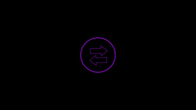 Arrows signifying a continuous exchange loop feature a soft purple glow inside a circular border on a black surface, representing seamless integration or recurring operations in a digital application.