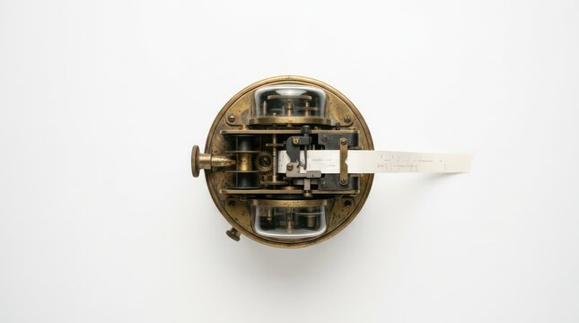 Top view of an antique brass ticker tape machine