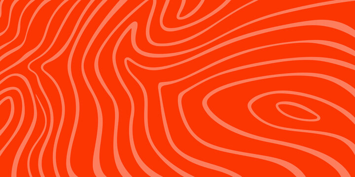 Abstract orange salmon meat texture background with hand drawn sketch lines, vector fresh raw fish fillet pattern, organic woodgrain line art backdrop for seafood menu, food packaging, and banner.