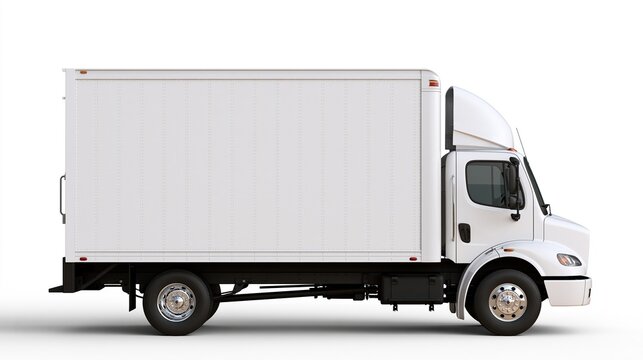White Box Truck Side View Isolated on White Background for Delivery and Logistics Services