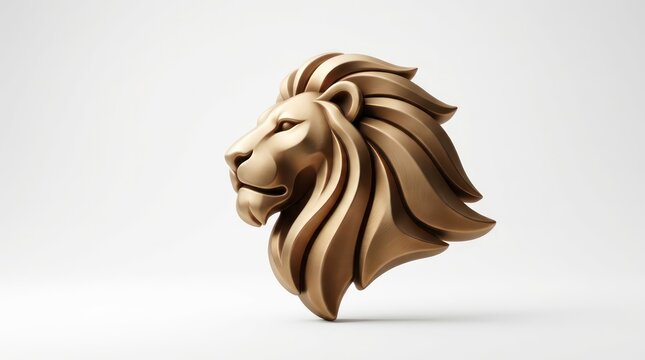 Bronze lion head sculpture profile on white