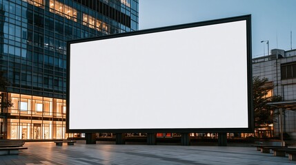 Fototapeta na wymiar Large blank billboard screen in modern city square at dusk, ready for advertisement