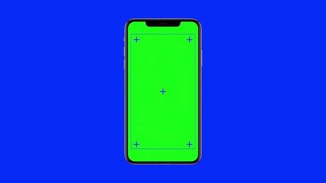 Realistic phone frame animates from left onto the screen. Smartphone mock up concept graphic template.