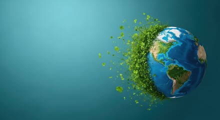 Naklejka premium Green Planet Earth Concept for Ecology and Sustainability with Lush Foliage Growing on Globe Surface