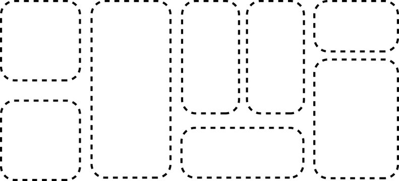 Rectangle frame with dotted line. Square shape outline on hand draw style. Vector illustration.