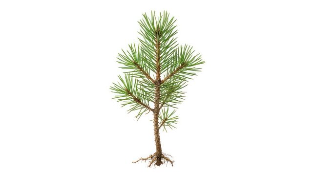 Small pine tree sapling with roots isolated on white