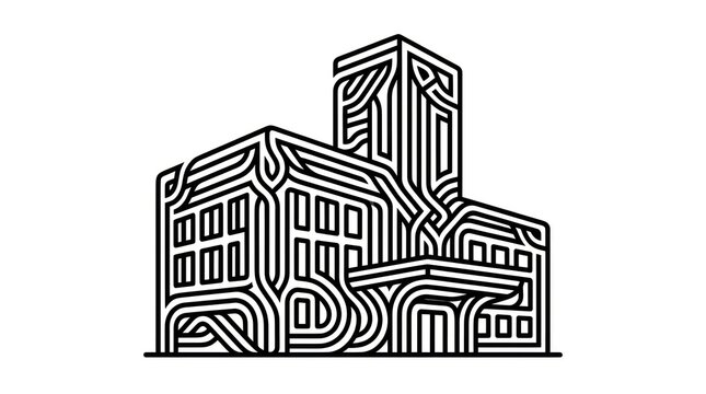 Geometric line art of an industrial building
