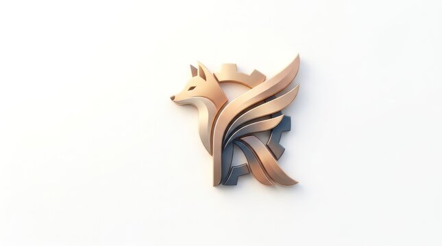 Metallic fox emblem with wings and mechanical gear elements