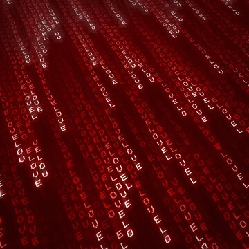 Red Digital Matrix Code with Glowing Word Love