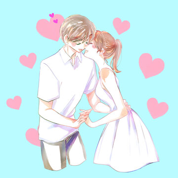 いちゃいちゃする男女　夏　ハートマーク